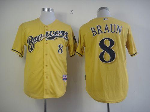 Brewers #8 Ryan Braun Yellow Alternate Cool Base Stitched MLB Jersey - Click Image to Close
